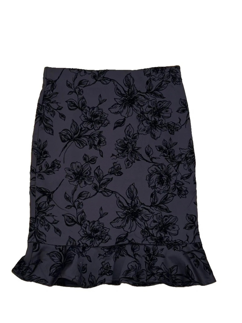 Messini Floral Ruffle Hem Pencil Skirt - Black